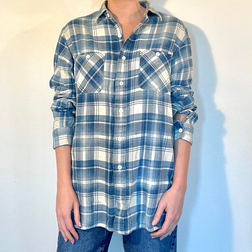 Polo by Ralph Lauren Blue and White Casual Button Down Flannel Shirt